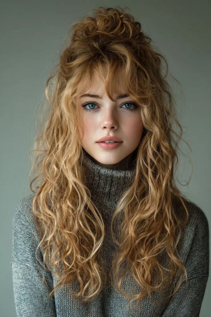 Cloud puff half-up voluminous hairstyle.