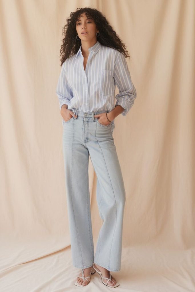 Light wash jeans striped blouse style