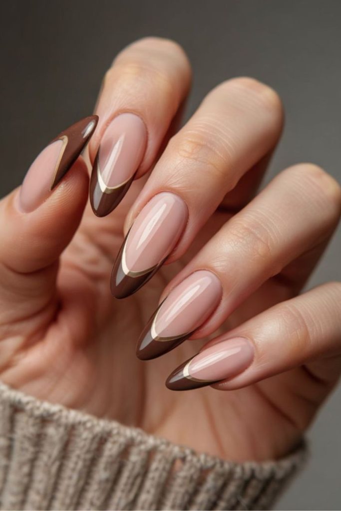 Cocoa French tip elegant manicure.