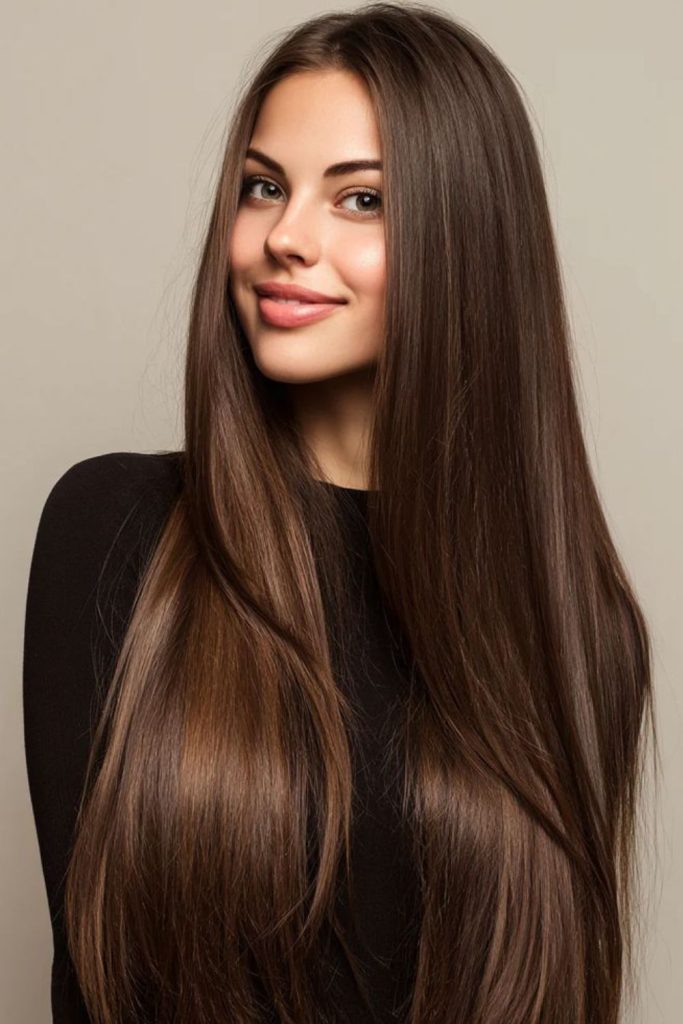 Cocoa luxe straight flowing hairstyle.
