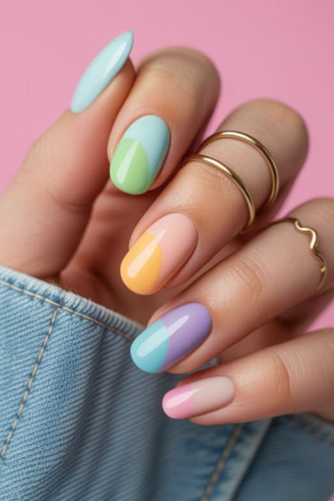 Modern pastel color block manicure.