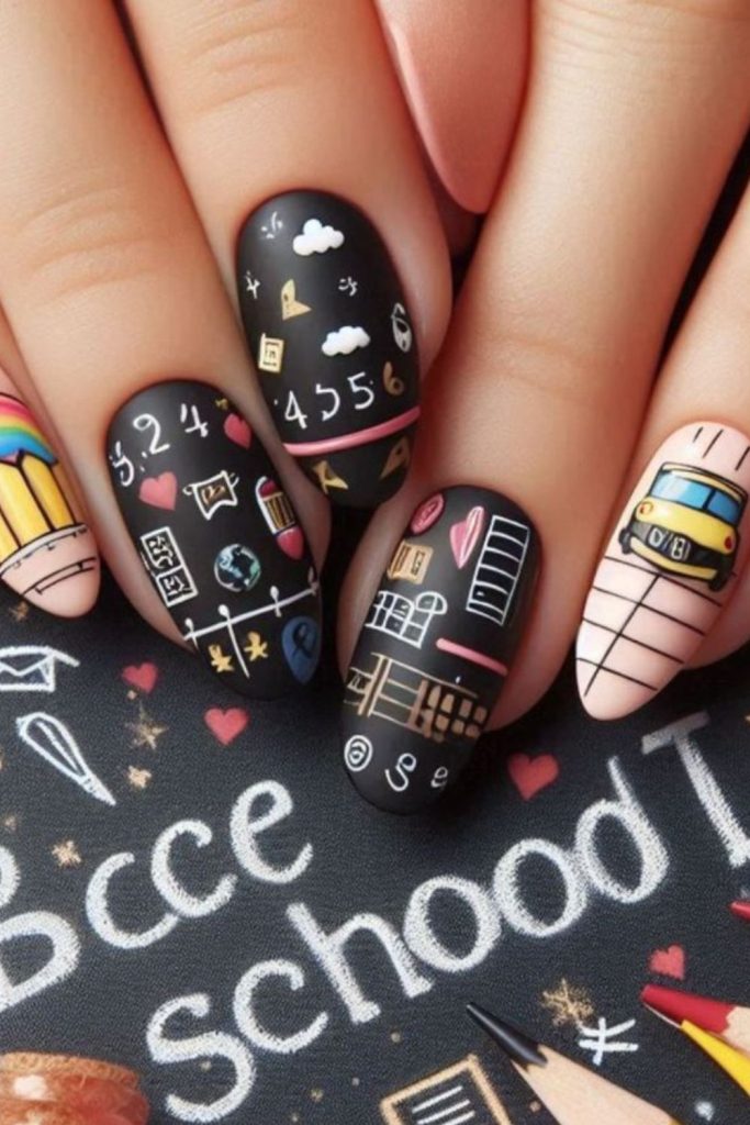 Colorful math digits teacher nail design.