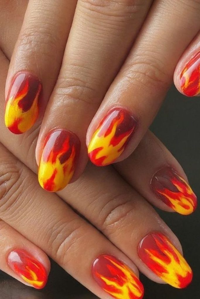 Cosmic fire Leo zodiac nails