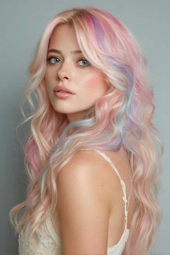 Soft pastel cotton candy beach waves.