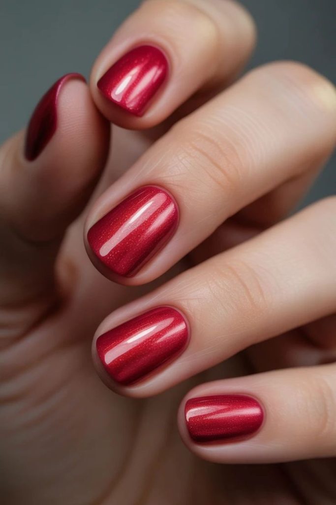 Crimson chrome short baddie nails