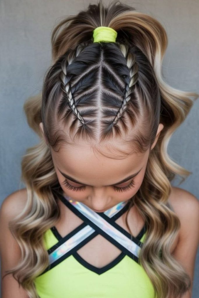 Crisscross elastic hairstyle for girls.