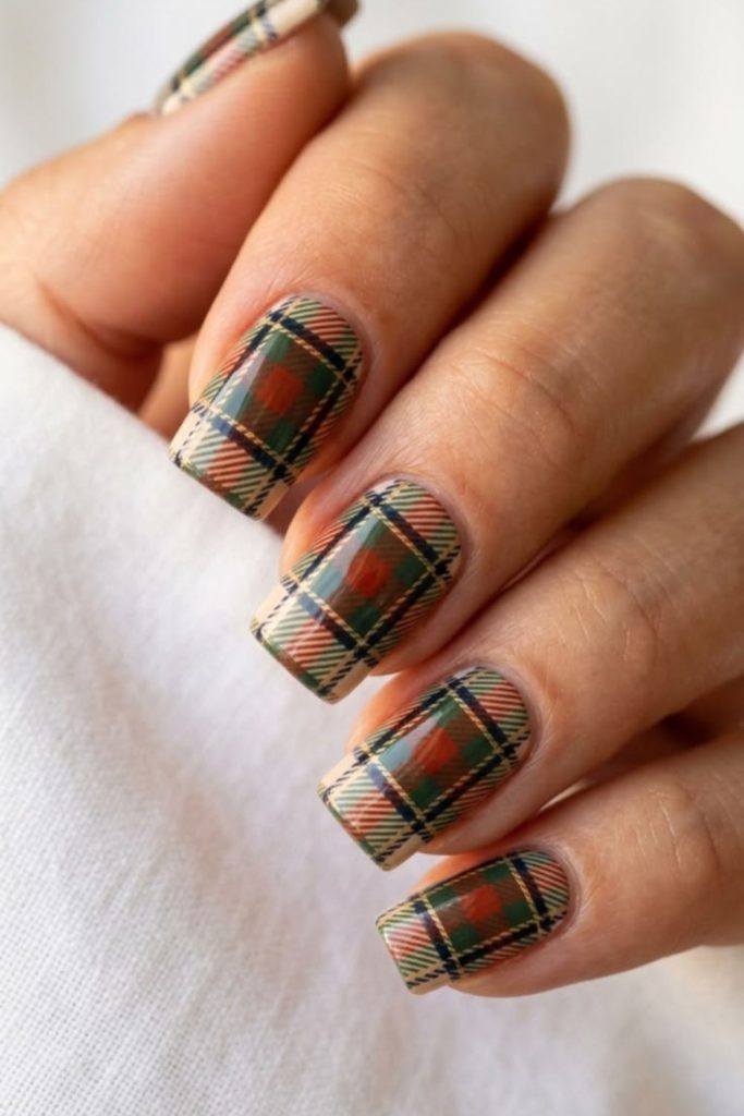 Classic plaid back school nails.