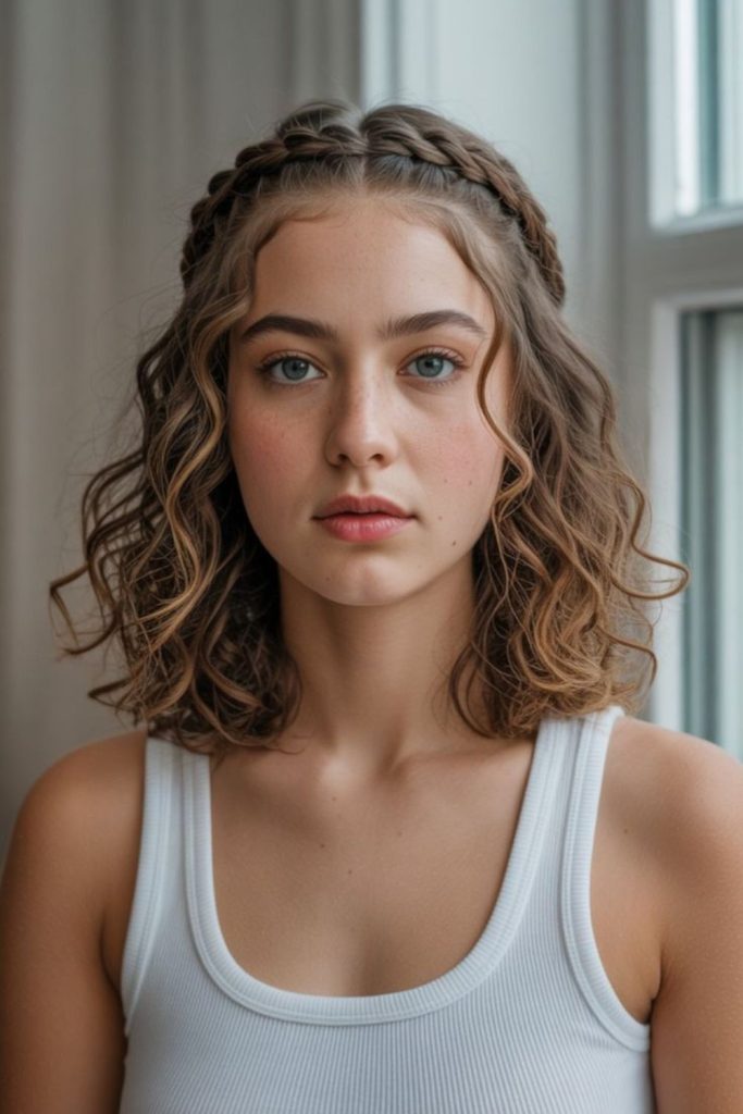 Crown braid with pearl clips.