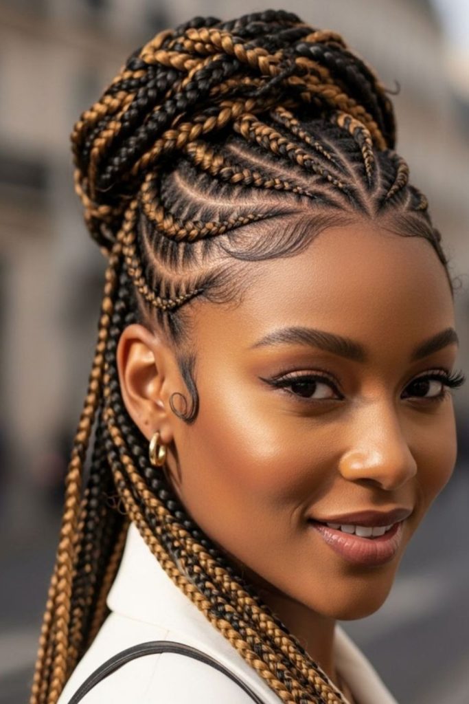 Crown to nape cornrow braids.