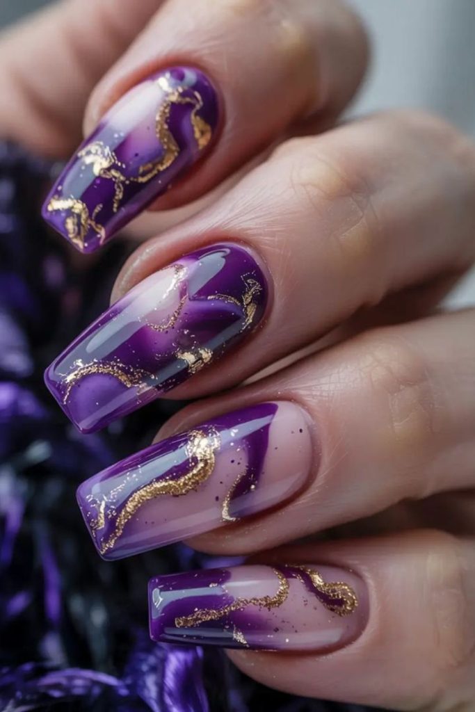 Crowned purple Leo royalty nails