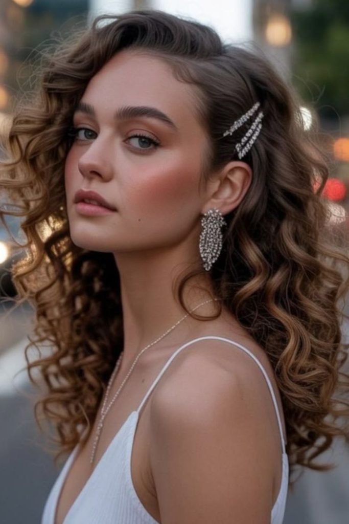 Crystal dew curls with sparkling accessories.