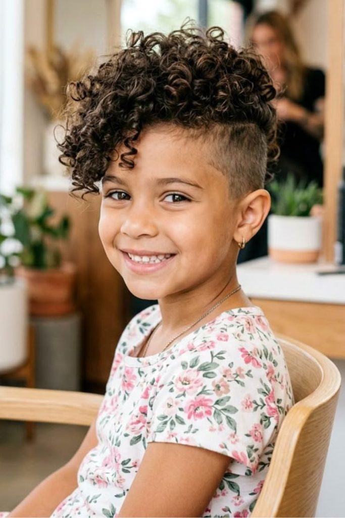 Curly frohawk with defined curls.
