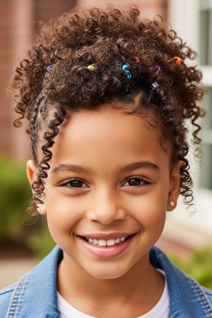 Curly pineapple puff with headband.