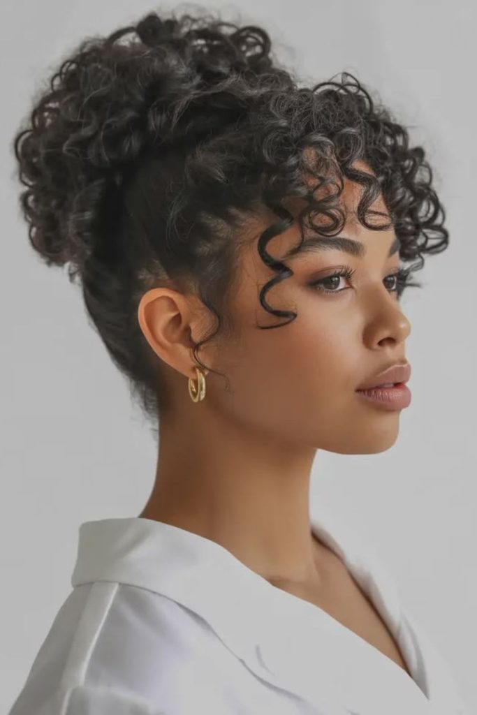 Natural curly puff school hairstyle.