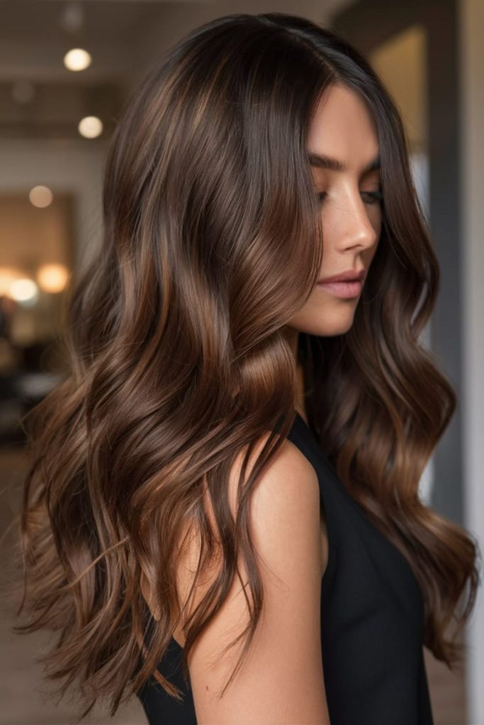 Dark chocolate hair with golden strands