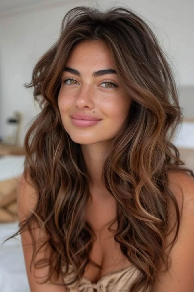 Dark cocoa beige highlighted hair