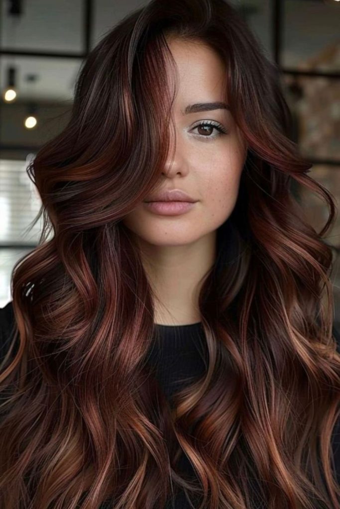 Dark cocoa hair with copper accents