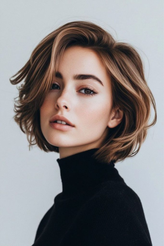 Deep side part short hairstyle.