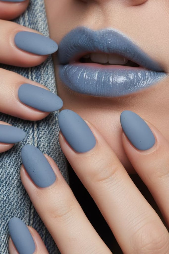 Denim blue matte casual nail design.