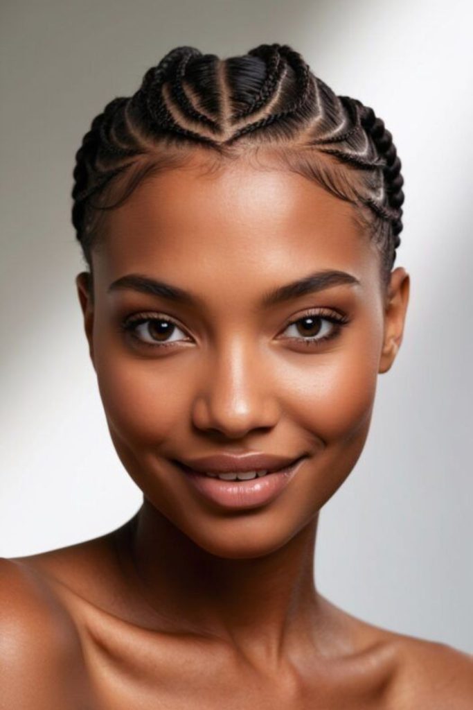 Diamond part protective cornrow braids.