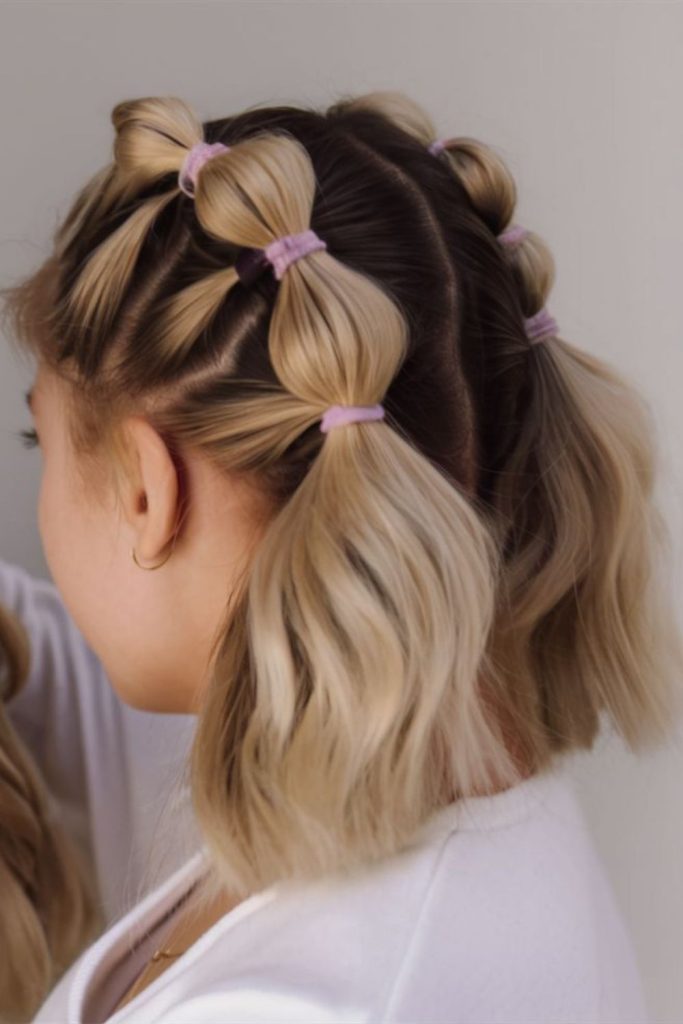Double bubble braids trendy hairstyle.