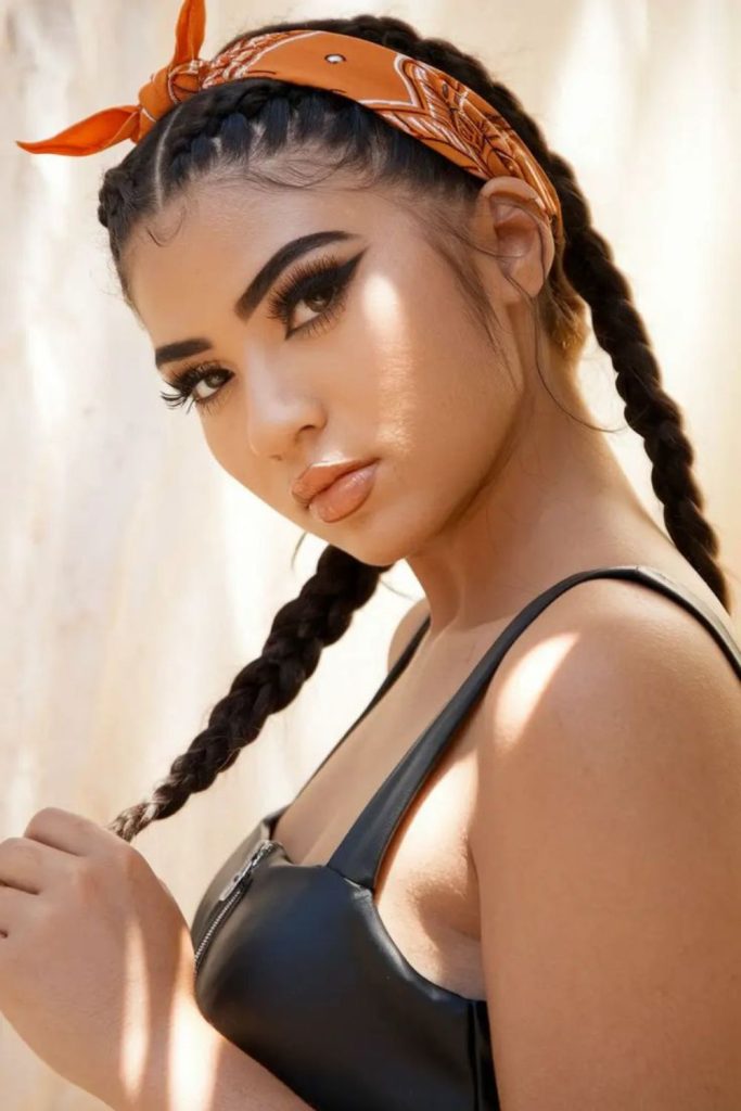 Double Dutch braids with bandana.