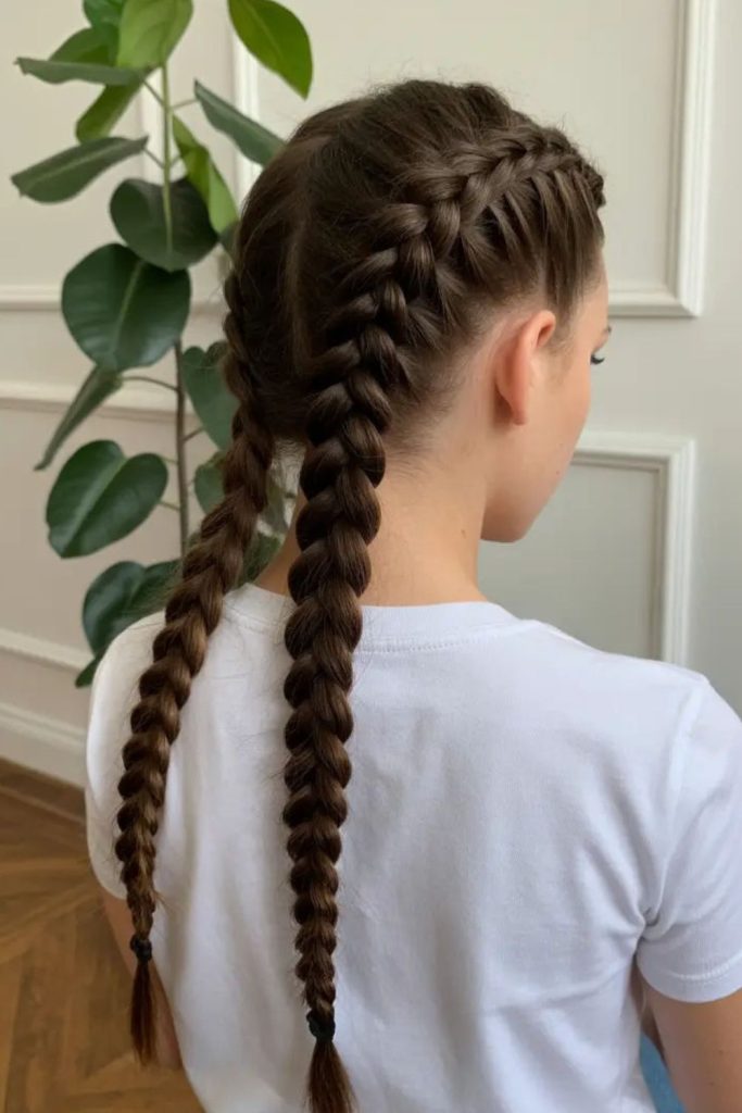 Double French braids for students.