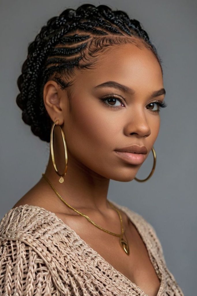 Halo-inspired braided natural cornrows.