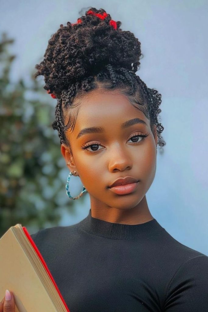 Double puff natural hairstyle for school.