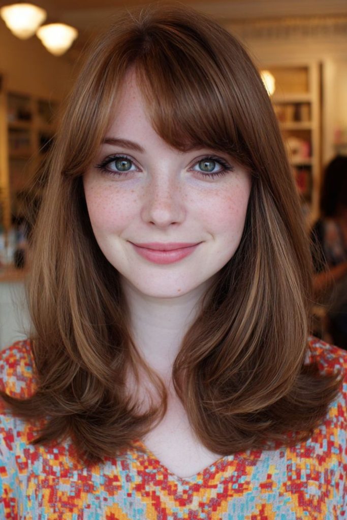 Effortless Halo Sweep with curved side bangs.