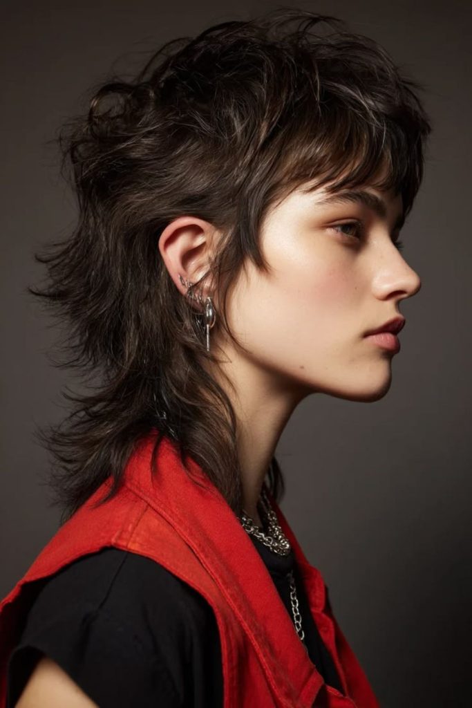 Electric mullet with textured layered lengths.