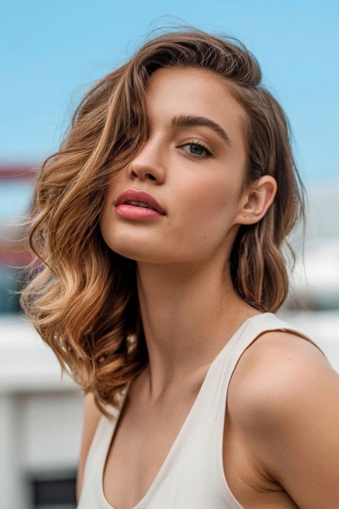 Sleek side-swept hairstyle with undercut.
