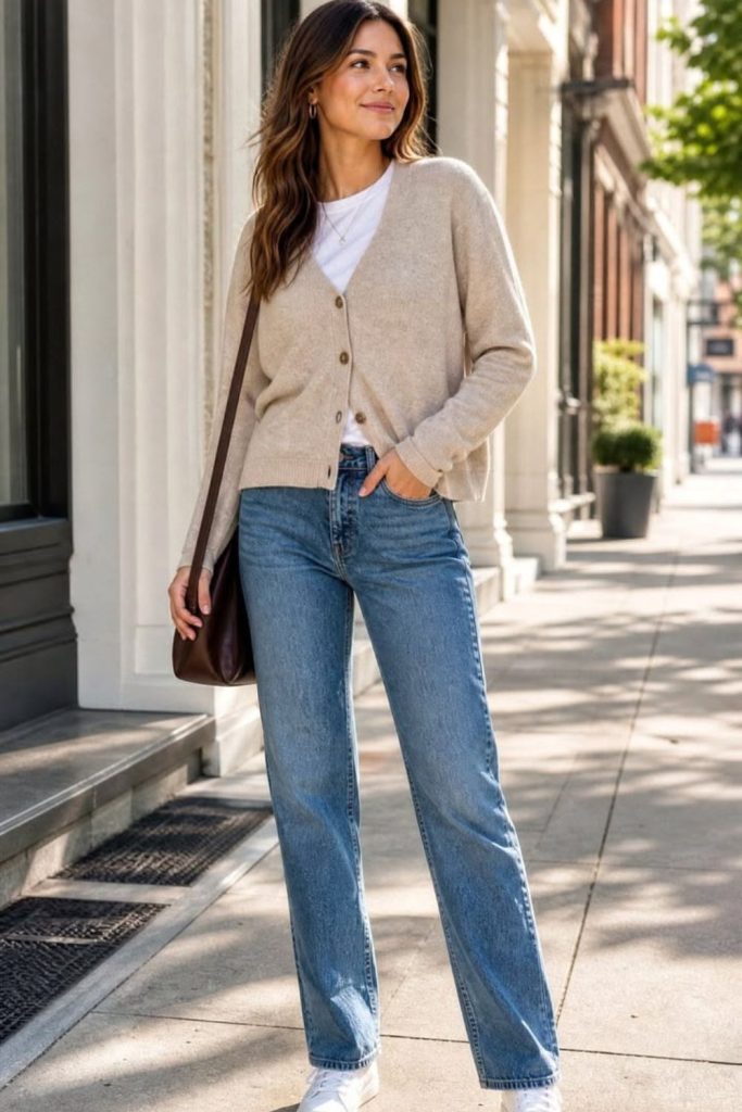 Straight jeans cardigan everyday outfit