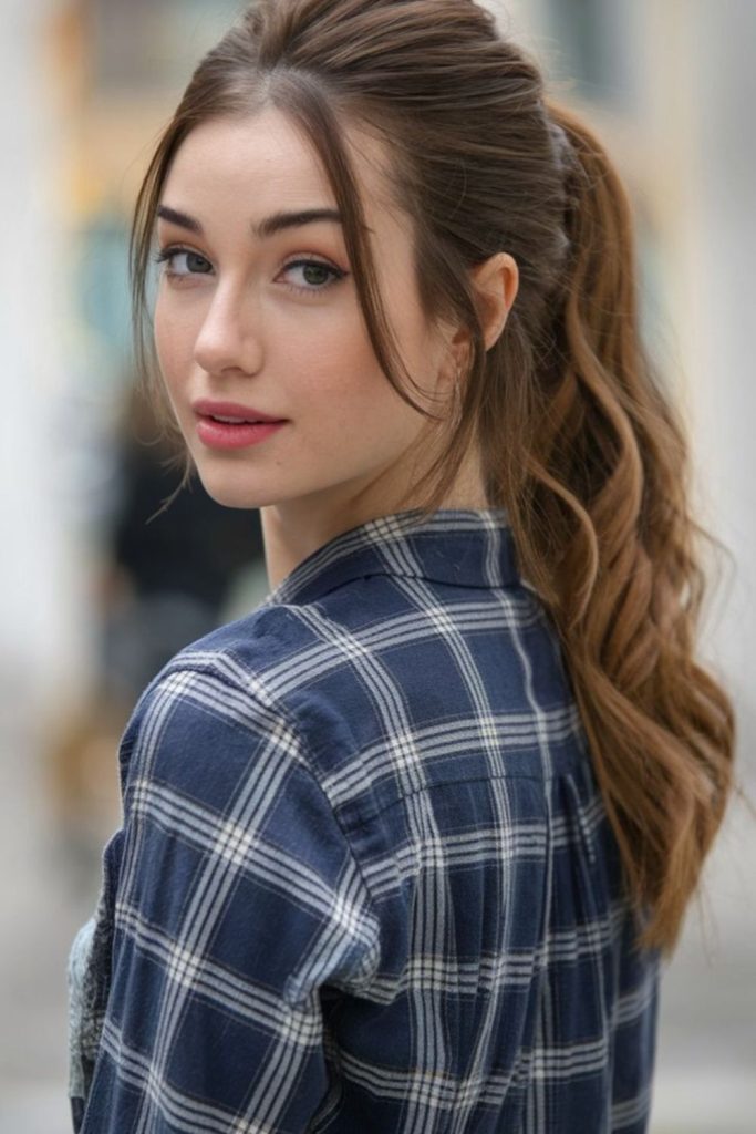 Elegant folded ponytail modern hairstyle.