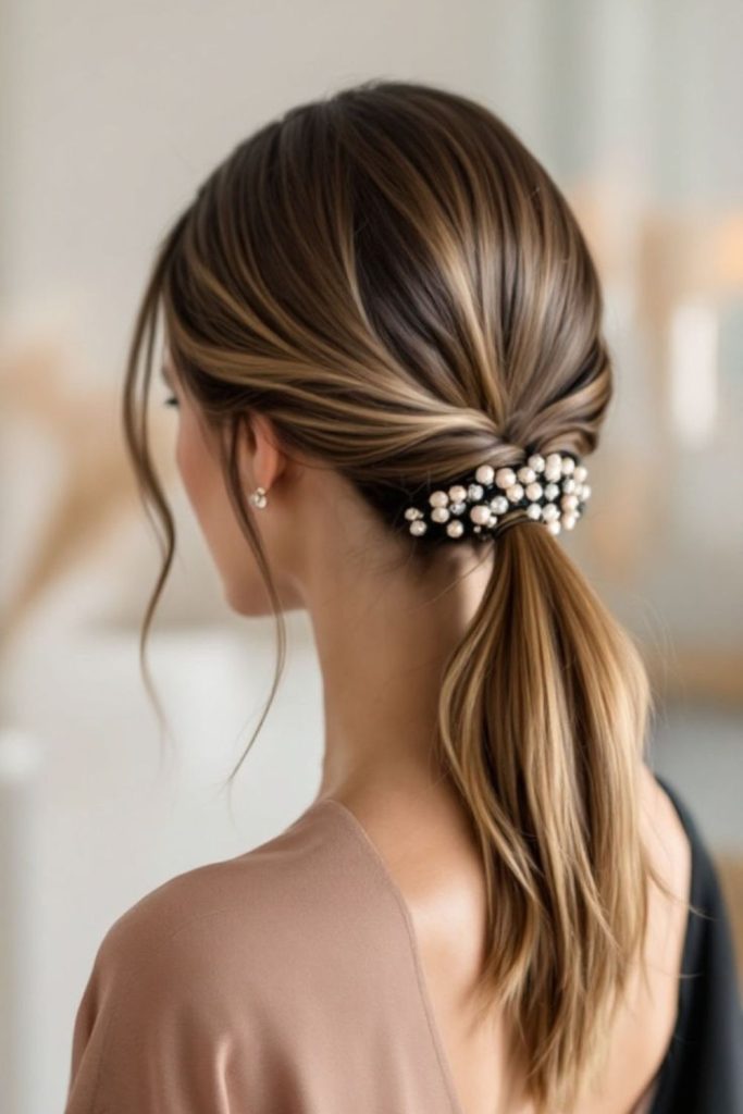 Elegant low ponytail for school.