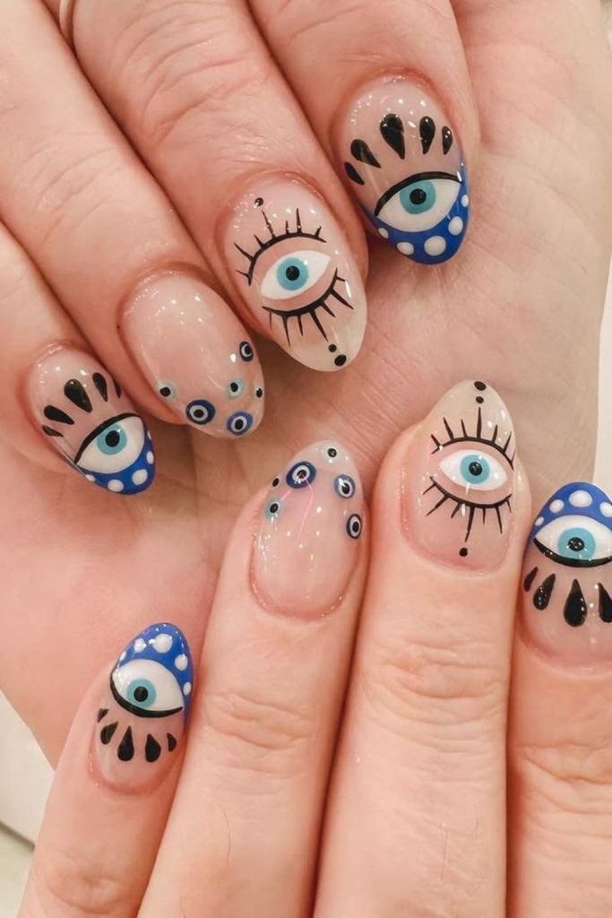 Evil eye short baddie nails