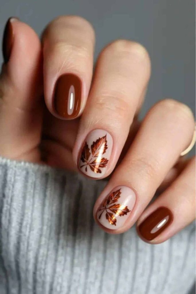 Autumn leaf inspired teacher manicure.