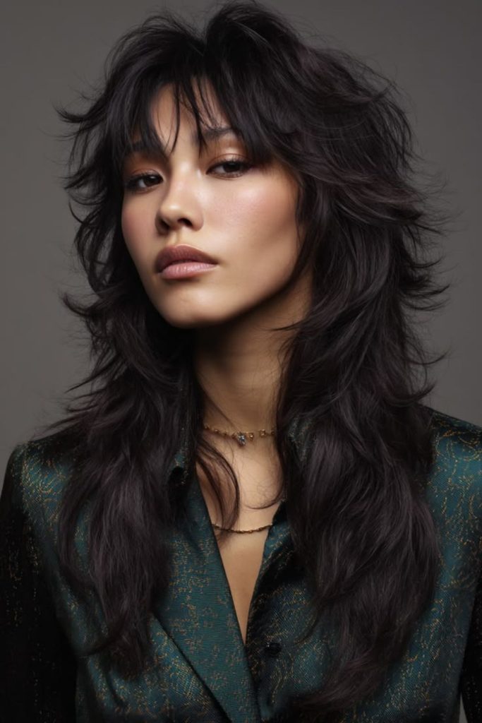 Feathered goddess wolf cut hairstyle.
