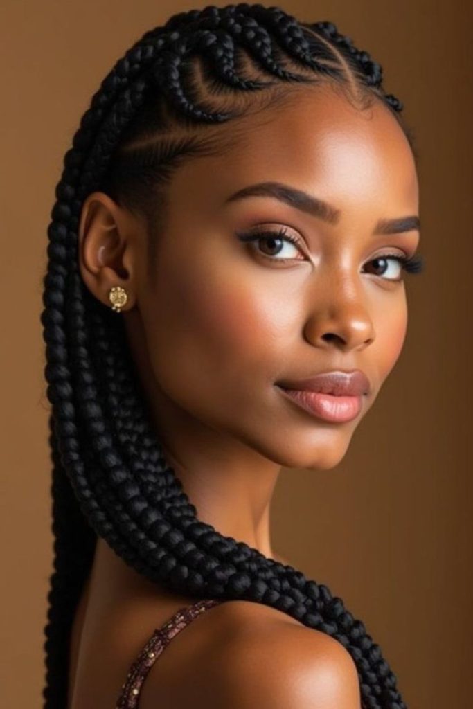 Flawless feed-in braided cornrows look.