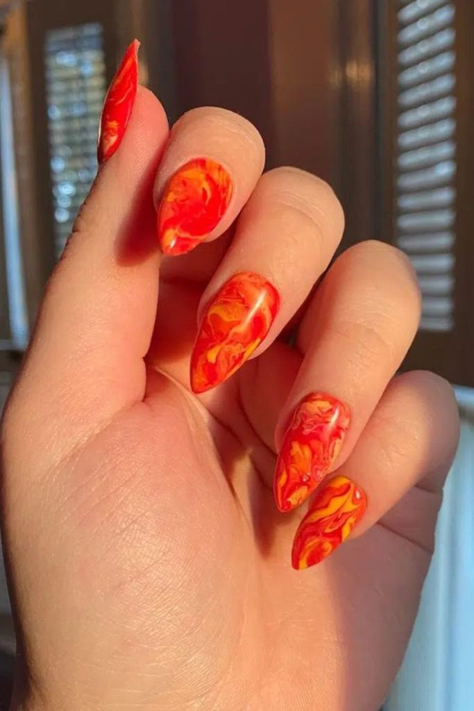 Fierce red orange Leo flame nails