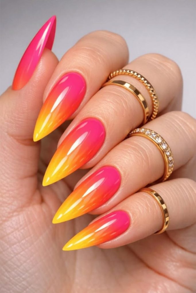 Fiery sunset ombre Leo nails