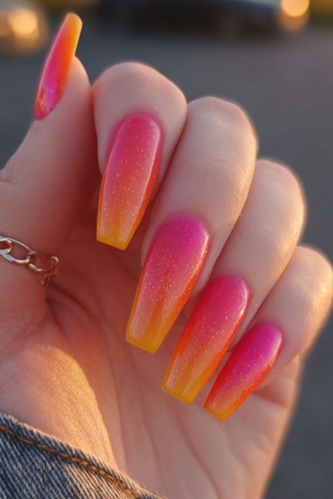 Fiery sunset gradient Leo tips