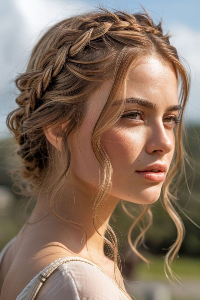 Floating halo braid with loose waves.
