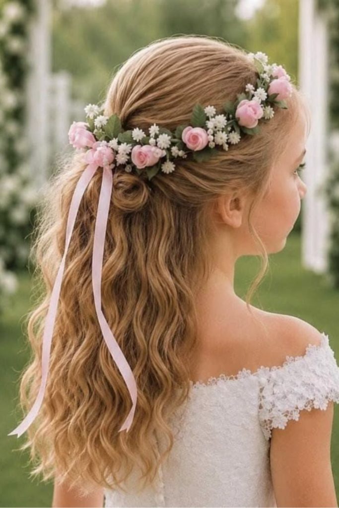 Floral clip side twist hairstyle.