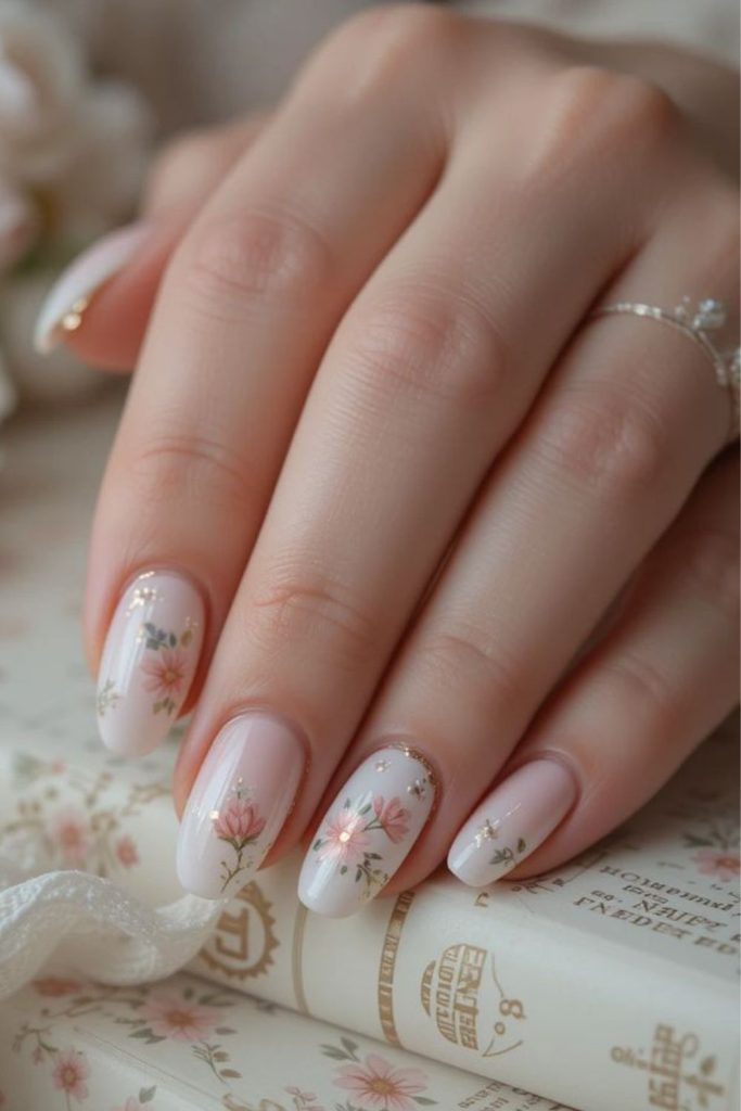 Floral notebook inspired elegant nails.