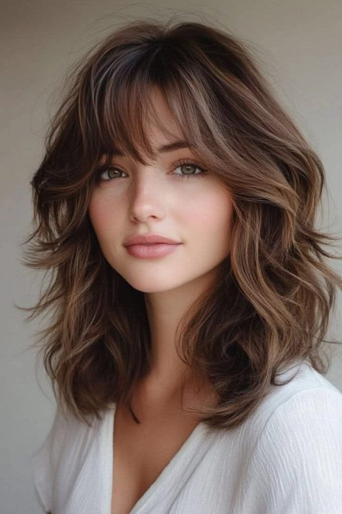 Fluffy wolf cut layered hairstyle.