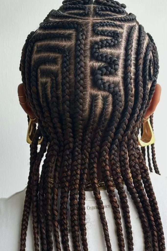 Unique freestyle artistic cornrow braids.