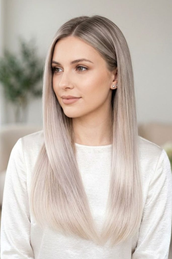 Frost pearl sleek straight hair.