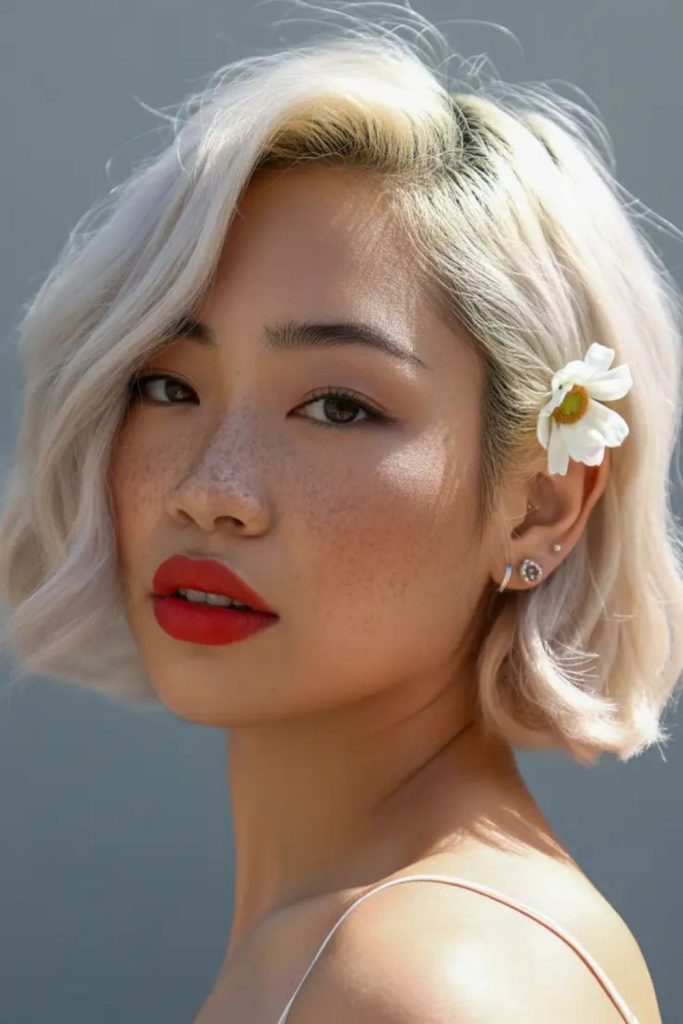 Frosted petal bob with flipped ends.
