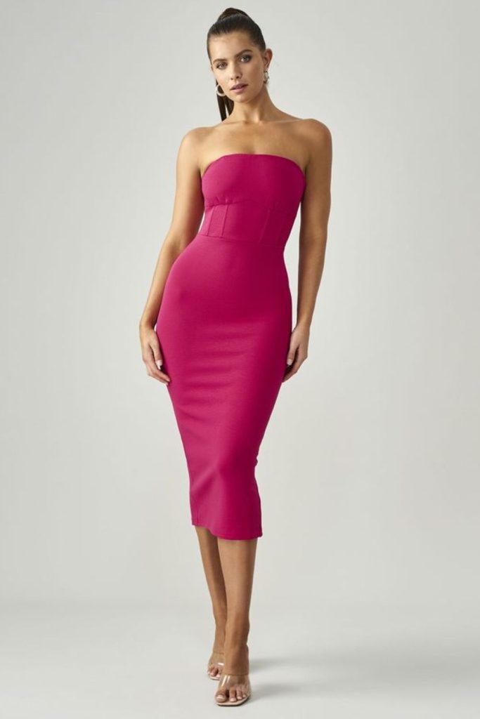 Fuchsia bandage dress bold fashion outfit